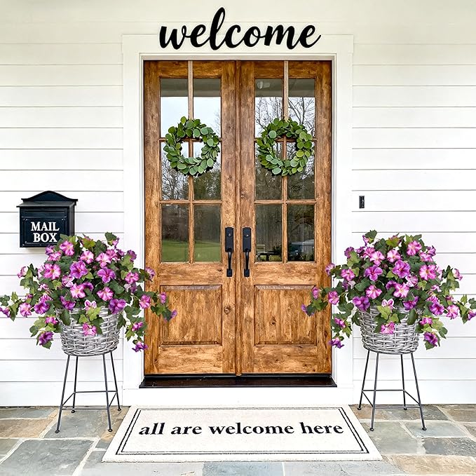 2PCS Artificial Petunia Flowers for Outdoors, Fake Flowers for Outdoor Planters UV Resistant Faux Silk Petunias for Garden Porch Yard Balcony Patio Realistic Home Kitchen Decor(Gradient Purple)