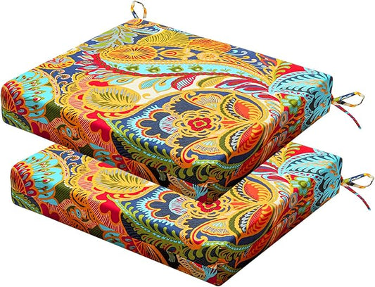 Outdoor Chair Cushions Set of 2, 18.5 x 16 Inch Patio Chair Cushions for Outdoor Furniture, Water Resistant Outdoor Patio Chair Cushions with Non-Slip Ties(Paisley)