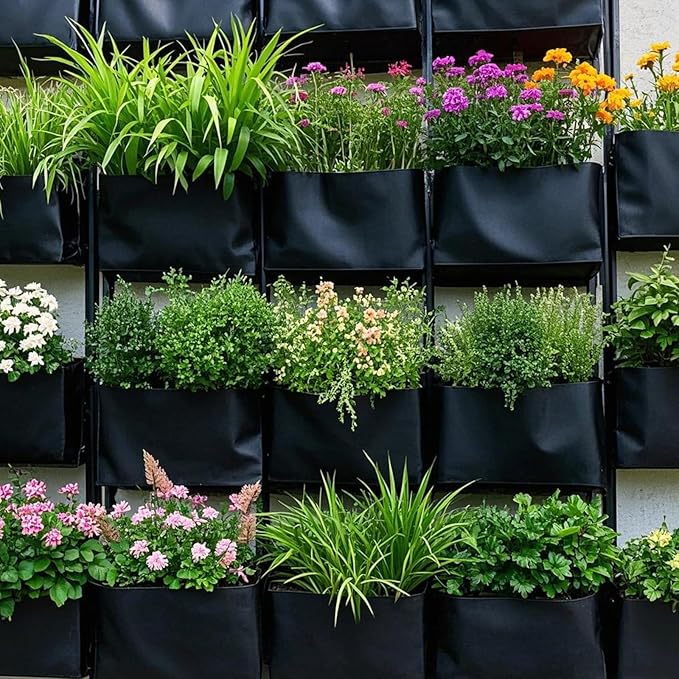 MANCHAP 36 Pockets Vertical Garden Wall Planter, Hanging Wall Planter Pockets, Vertical Hanging Wall Planter for Flower Vegetable Indoor and Outdoor, Black