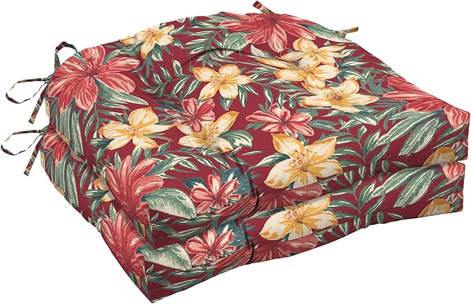 Arden Indoor/Outdoor Rocking Chair Or Wicker Chair Cushion, 2-Pack, 20 x 18, Water Repellent, Rain Proof, Fade Resistant Cushion for Rocking Or Rounded Back Chair Ruby Clarissa