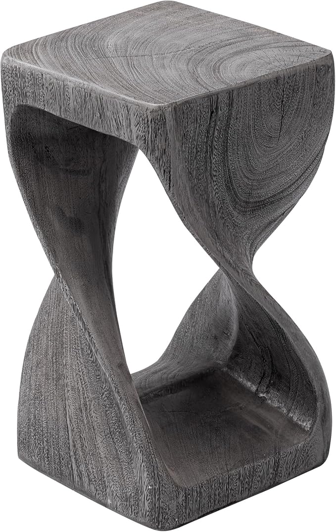 COSIEST Concrete Outdoor Side Table, Square Twisted Patio End Table with Waterproof Faux Wood Grain, Weather-Resistant & Durable Accent Stool for Garden, Porch, Deck, Balcony & Beach
