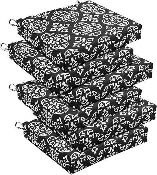 Basic Beyond Outdoor Chair Cushions Set of 6, Square Corner Outdoor Cushions for Patio Furniture, Water Resistant Patio Chair Cushions with 2 Ties, 18.5x16x3, Medallion