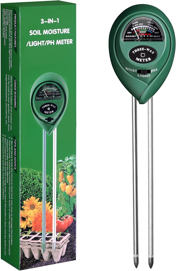 iPower 3-in-1 Soil Moisture/pH/Light Meter, Soil Test kit for Indoor & Outdoor Use, Suitable for House Plants, Garden, Lawn, Farm