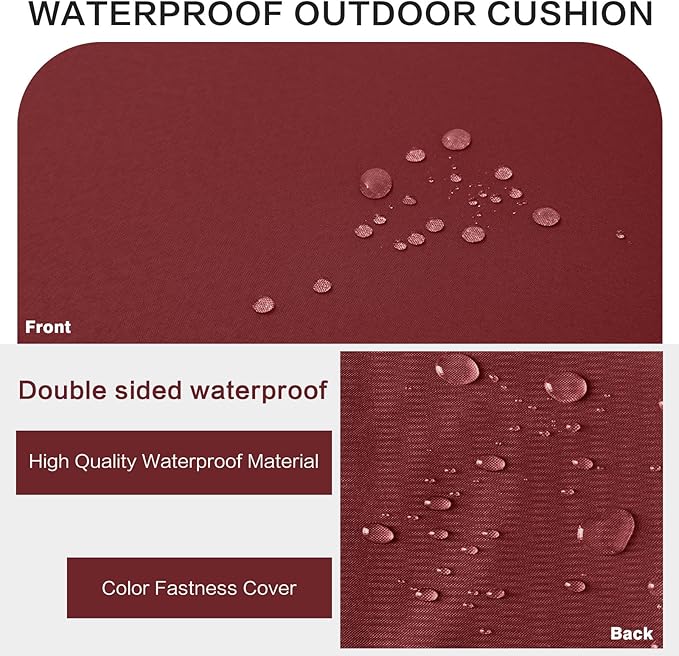 Outdoor Bench Cushion 4 inches Memory Foam Waterproof Patio Furniture Bench Cushion Porch Swing Cushion with Handle and Adjustable Strap, 36 x 18 Inch Burgundy