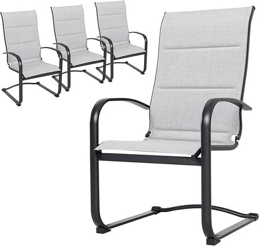 NUU GARDEN Patio Chairs Set of 4, All-Weather Padded Textilene Outdoor Dining Chairs with Spring Motion and High Back, Breathable Patio Chairs for Backyard Lawn Deck, Gray