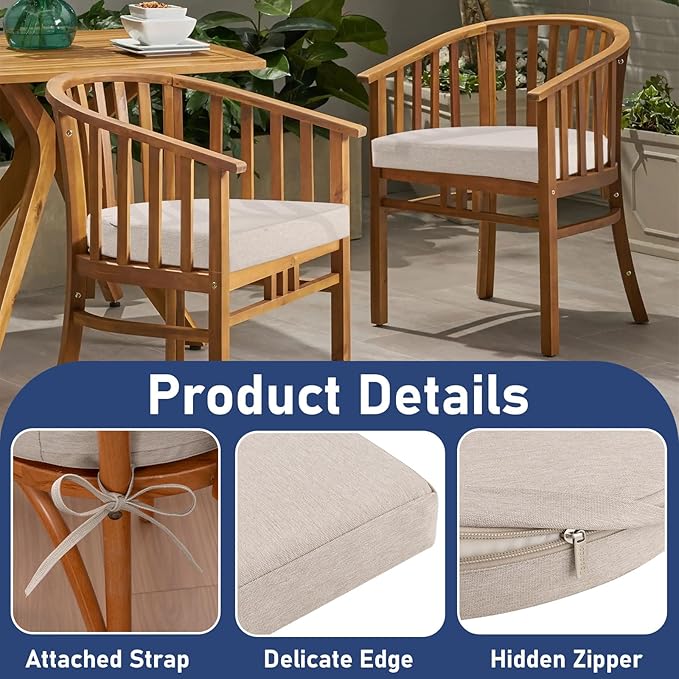 Topotdor Outdoor Chair Cushions Set of 2, Waterproof Patio Chair Cushions for Outdoor Furniture, Round Corner Seat Chair Pads with Ties for Patio Garden Dining Office, 17"x16"x2", Beige