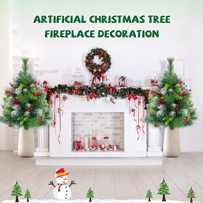 2 Pack Christmas Decorations Outdoor - 30" Pre-Lit Outdoor Christmas Tree with Lights, Prelit Planter Bushes with Remote, Christmas Planter Urn Filler for Front Porch Pathway Yard Garden Holiday Decor