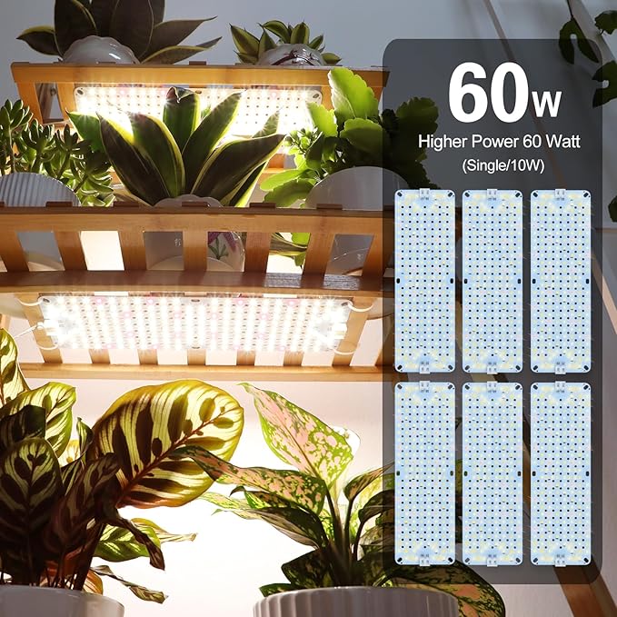 6Pack Panel Grow Lights for Indoor Plants, Seed Starting, Vegetables with 4/8/12/16/20 Hr Timer, 40W Full Spectrum LED Plant Growing Lamps for Cabinet/Shelves/Greenhouse, Plug-and-Play, Connect Freely