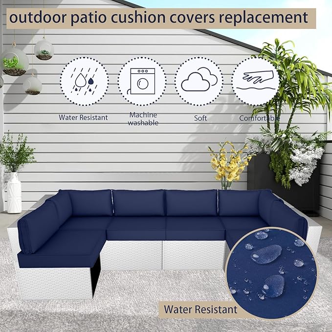 Outdoor Cushion Covers for Patio Furniture, Patio Cushion Covers Replacement with Zipper, Waterproof & Fade Resistant,Only Cover (Navy Blue, 25.6Lx25.6Wx4H - Only Covers)