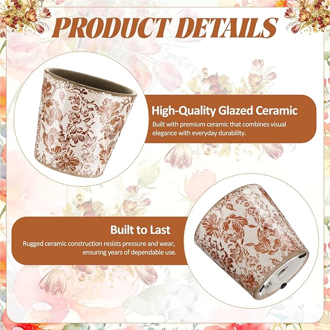 Farmhouse Ceramic Planter 5.5 Inch Large Plants Pot Crack Beige Brown Flowers Plant Pots with Drainage Hole Indoor Plants Kitchen Rustic Antique Decor Gift