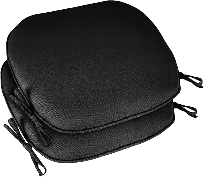 SleepMan Outdoor 17"x16" Chair Cushions with Ties Set of 2, Water Resistant All Weather U-Shape Seat Pads for Patio Garden Furniture Indoor (Set of 2, Black)