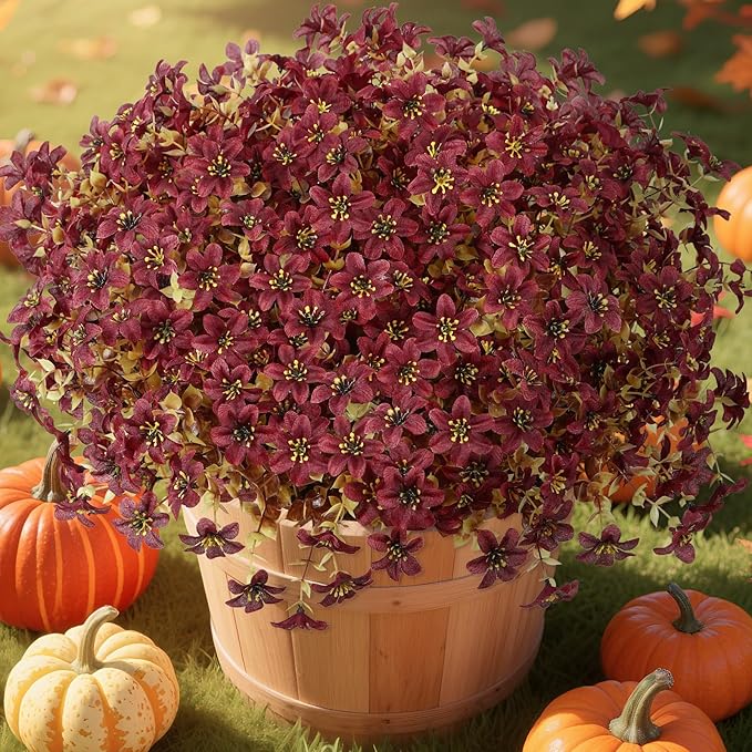 SHareconn 20 Bundles Artificial Fall Mums Flowers for Outdoors Decoration, Fake Silk Daisy Realistic Faux Plants UV Resistant for Planter Home Porch Patio Yard Autumn Indoor Outside Decor, Brown