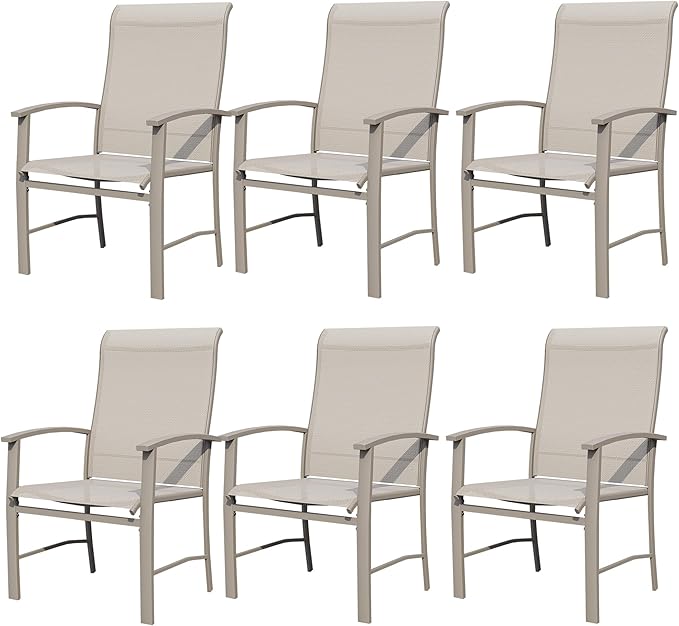 Outdoor Dining Chairs Set of 6, Patio Chairs with Metal Frame & Textilene Fabric, Perfect for Patio Garden Deck
