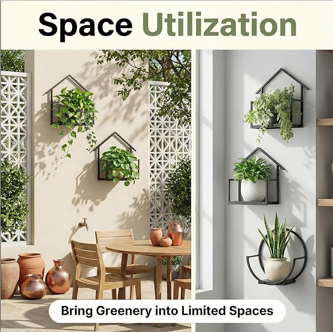 Decorative Wall Plant Frame, House-Shaped Wall-Mounted Plant Hanger for Indoor Decor, Space-Saving Vertical Garden Wall Planter for Apartment & Home, 2 Pack