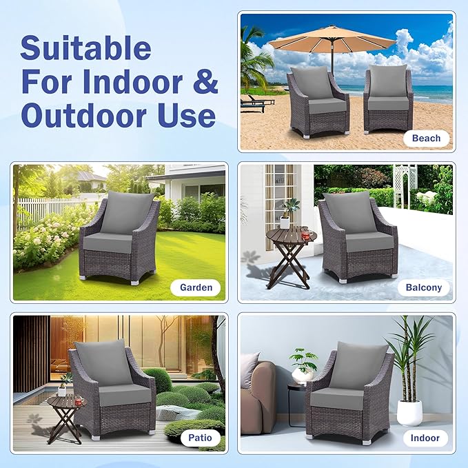 Outdoor Seat Cushion Set, Waterproof & Fade Resistant Patio Chair Cushions, Outdoors Cushion for Patio Furniture, 24 x 24 x 4 Inch, Outdoor Couch Cushions with Handle and Ties, Grey