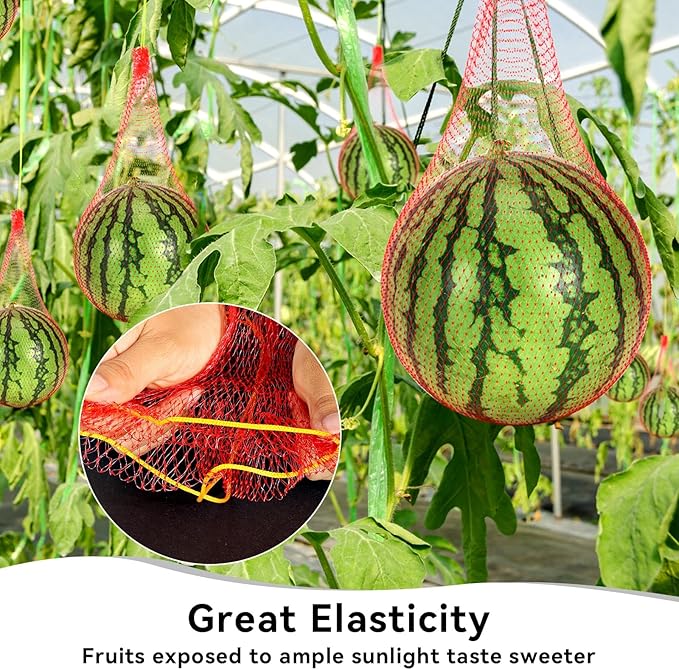 Melon Hammock Melon Nets, 50pcs Watermelon Nets with Drawstring, Heavy Duty Watermelon Net for Garden, Thickened Cantaloupes Mesh Bags, Hammock for Trellis Cradle (17.7inch, 22lbs)
