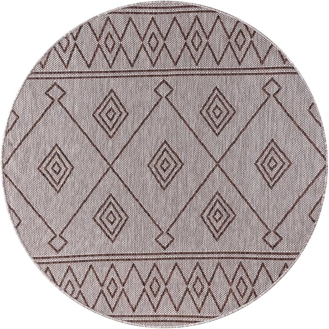 Keen Home Design Terrace Outdoor Area Rug - 63" Round Washable Indoor/Outdoor Rug for Patio, Kitchen, Balcony, Beach, Garden, Deck and Porch, Size: 5'3" Round, Moroccan