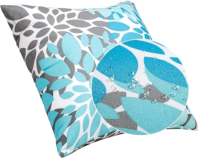 JMGBird Water-Resistant Outdoor Pillows Set of 2, 18x18 inch Durable Sky Blue Mandala Pattern Throw Pillows with Inserts for Patio Furniture