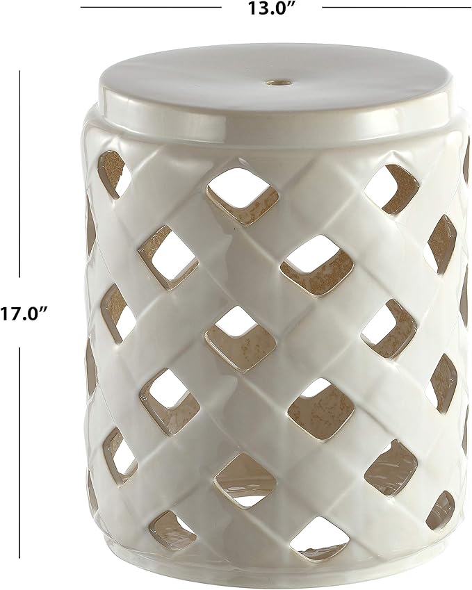 Safavieh ACS4574A Home Betli Navy Ceramic Lattice 17-inch Indoor/Outdoor Side Table Garden Stool