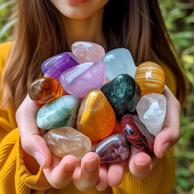 Polished Stone Set Mixed Crystals, Christmas Gift for Kids, 1.2" - 2.5 lbs, 25 Types of Extra Large Size Tumbled Gemstones and Crystals Bulk for Healing, Reiki, Meditation, Witchcraft