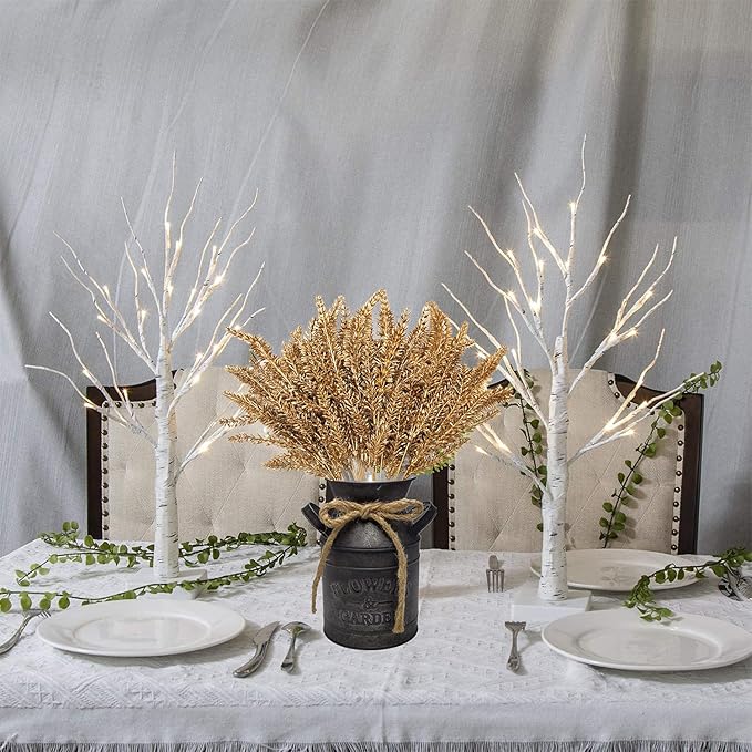 CATTREE Artificial Plants for Christmas Decoration, Plastic Grass Faux Shrubs Fake Lavender Leaves Simulation Wheat Ears Bushes Home Indoor Garden Wedding Hall Table Planter Filler - Gold 2 Pcs