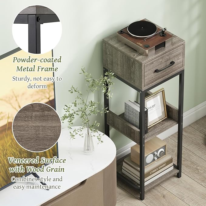 Giantex 3 Tier Tall Plant Stand Indoor, 36 Inch Corner Plant Holder with Drawer & Metal Frame, Modern Plant Shelf for Multiple Flower Pots, Square Plant Tables for Balcony, Living room, 1 Pack