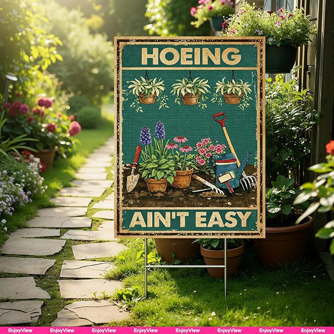 Funny Garden Sign with H Stake 18"x24" Big Vintage Sign for Outside Greenhouse Corrugated Plastic Yard Decor Gardening Gifts for Women