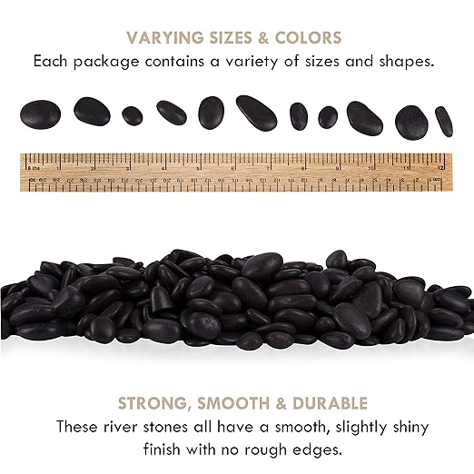 5 lbs Approx. 430 Black River Rocks Stones for Plants Pebbles for Indoor Plants | Aquarium Fish Tank Rocks | Polished Decorative Rocks for Vases (0.3-0.6 Inches)