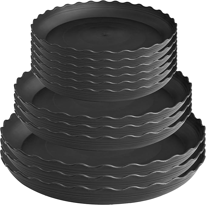 12 Pack of 6 8 10 inch Plant Saucer, Heavy Sturdy Plant Drainage Tray for Indoors, Sturdy Plastic Plant Plate Water Catcher for Planter(Black)