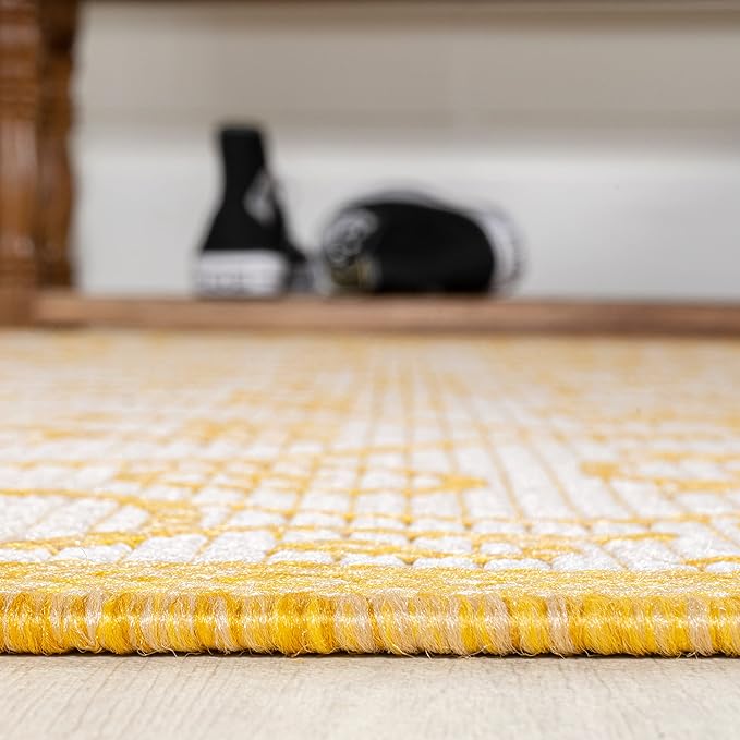 JONATHAN Y Vintage Filigree Indoor Outdoor Area Rug 3X5 Cream/Yellow, Madrid Textured Weave for Backyard, Patio, Porch, Easy-Cleaning, High Traffic, Pet-Friendly, Non-Shedding (SMB107D-3)