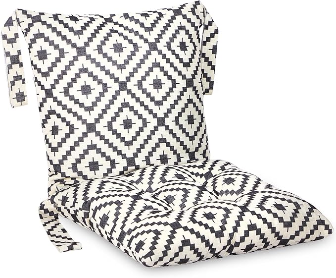 Barydat 4 Pcs Outdoor Patio Chair Cushions with Back, 21.7 x 43.3 Inch Decorative Dining Back Cushions with Tie Buffalo Plaid Indoor Outdoor for Patio Furniture(Black and White,Grid)