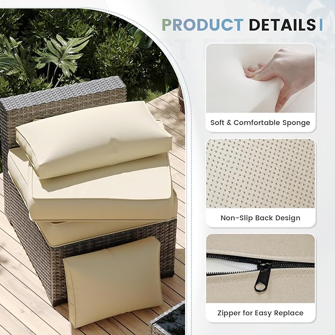 UDPATIO Outdoor Replacement Cushions for Patio Furniture, Water-Resistant Patio Cushion, 14-Piece Outdoor Couch Cushion for 6-Seat Sectional Conversation Sets (Cream)