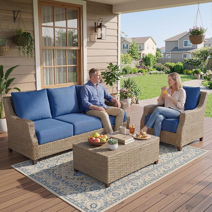 Belord Luxury 6" Thick Outdoor Cushion 5 Set - 22 x24 Inch 28D Sponge Filling Fade-Resistant Chair Cushion, Spill Proof Removable Patio Furniture Replacement Cushion for Sofa Bench Swing - Blue