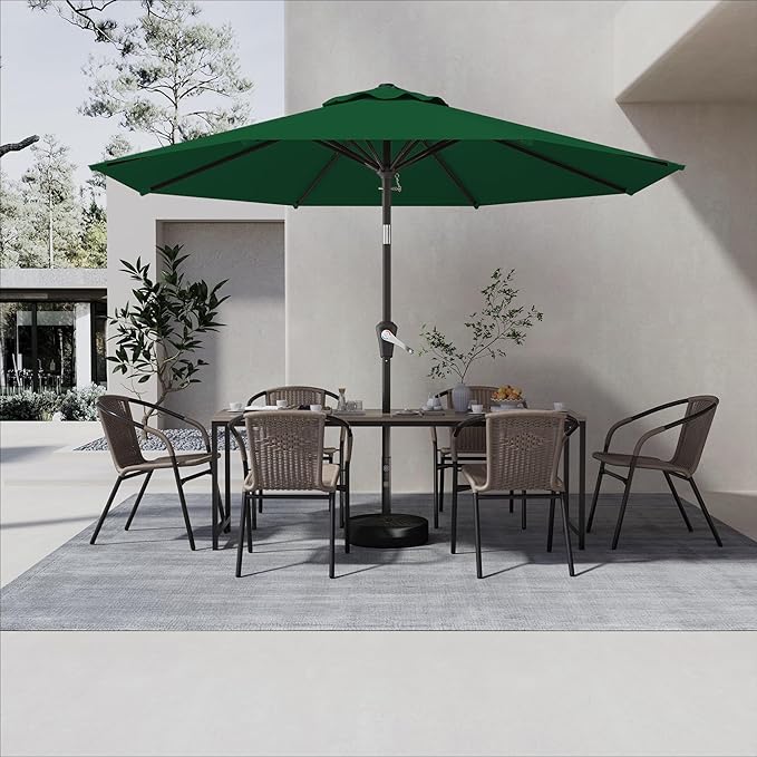 AreShark 9 FT Patio Umbrella for Outdoor, Outdoor Umbrella with Push Button Tilt and Crank, Outdoor Patio Umbrellas with 8 Sturdy Ribs for Market, Garden, Deck, Backyard, Pool (Forest Green)