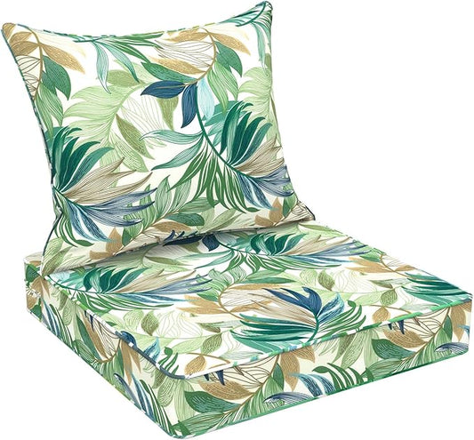 Outdoor Deep Seat Cushion Set, Water Repellent 22"x22" Patio Thick Cushions Replacement with Seat & Back Pillow for Patio Sofa, Wicker Chair, Couch - Lush Leaf Green