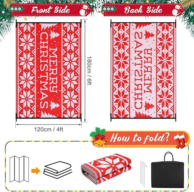 4x6 ft Christmas Outdoor Rug Plastic Straw Rug RV Outdoor Rug Camper Mats Patio Outdoor Mat Christmas Tree Mat Waterproof Outdoor Deck Rug for Outside Garden Lawn Landscape Balcony Porch