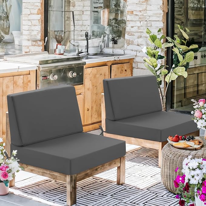 Outdoor Cushions for Patio Furniture, Outdoor Seat and Back Cushion, Waterproof Hampton Bay Deep Seat Replacement Couch Cushions for Garden Lawn, 28.5x28.5 Grey