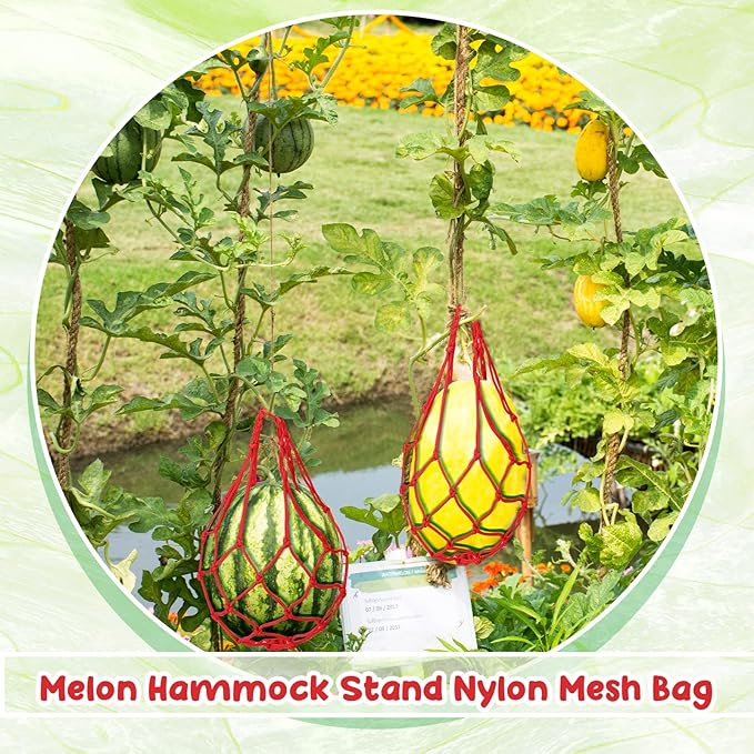 Nuenen 12 Pcs Watermelon Net Melon Hammock Melon Cradle Plant and Garden Supports Pumpkin Support Hanging Bag Protects Watermelons, Honeydew, Squash, Cantaloupes (Red)
