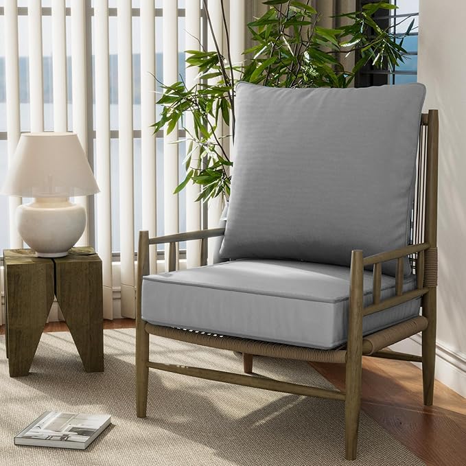 22" x 22" x 6" Outdoor Deep Seat Cushions - Waterproof & Fade Resistant Patio Furniture Replacement Cushions, Non-Slip Outdoor Cushions Fit Loveseats, Couches, Chairs, and Sofas