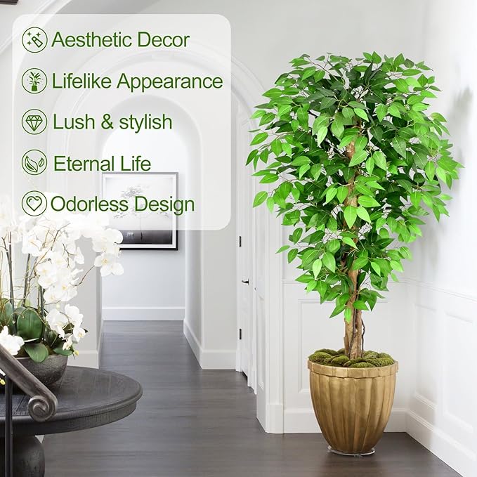 5ft Ficus Artificial Trees with Natural Curved Trunks, 60" Tall Lush Faux Tree for Home Decor Indoor, Green Lifelike Fake Ficus Tree Artificial Plants (Set of 2)