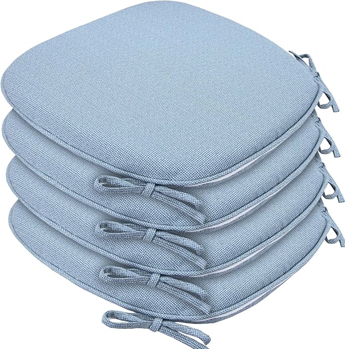 SleepMan Outdoor 17"x16" Chair Cushions with Ties Set of 4, Water Resistant All Weather U-Shape Seat Pads for Patio Garden Furniture Indoor Fade Resistant Patio Cushions (Light Blue)