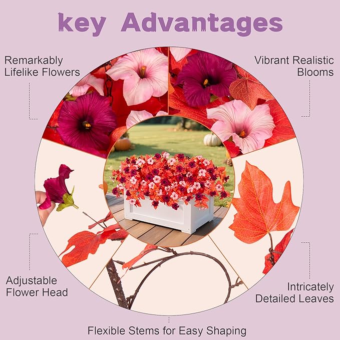 2Pcs Fake Fall Flowers for Outdoor Decoration Artificial Fake Silk Flowers Faux Fall Plants, Uv Resistant Autumn Flower for Garden Porch Balcony Realistic Thanksgiving Decor (Burgundy Pink)
