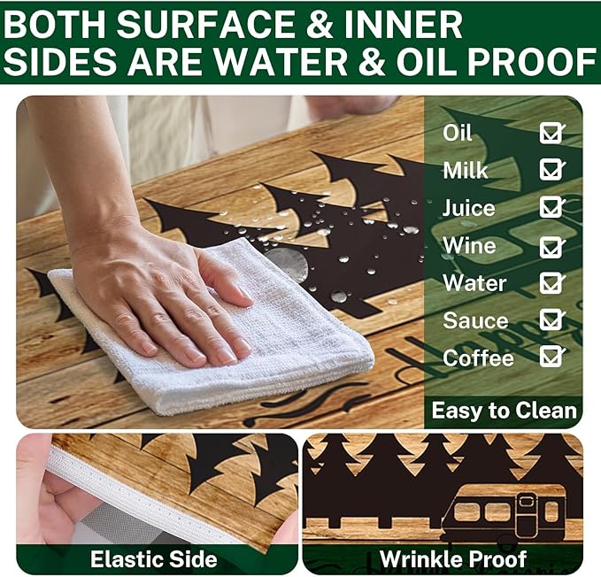 Picnic Table Cover with Bench Covers Elastic Edges, Wood Camper Fitted Table Cover, Outdoor Patio Camping Essentials 72 Inch 3PCS, Waterproof Camping Fitted Tablecloth with Drawstring Bag