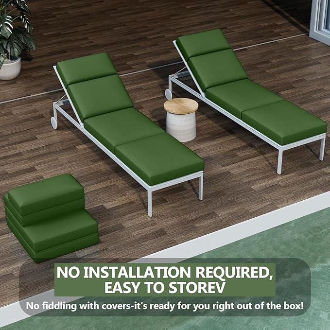 2 Pcs Chaise Lounge Cushions Outdoor, 72 x 21 x 4 Inch Lounge Chair Cushions for Outdoor Furniture - Waterproof Lounge Patio Replacement Cushion, 4In Fade-Resistant ThickPatio Chaise Lounge Cushion