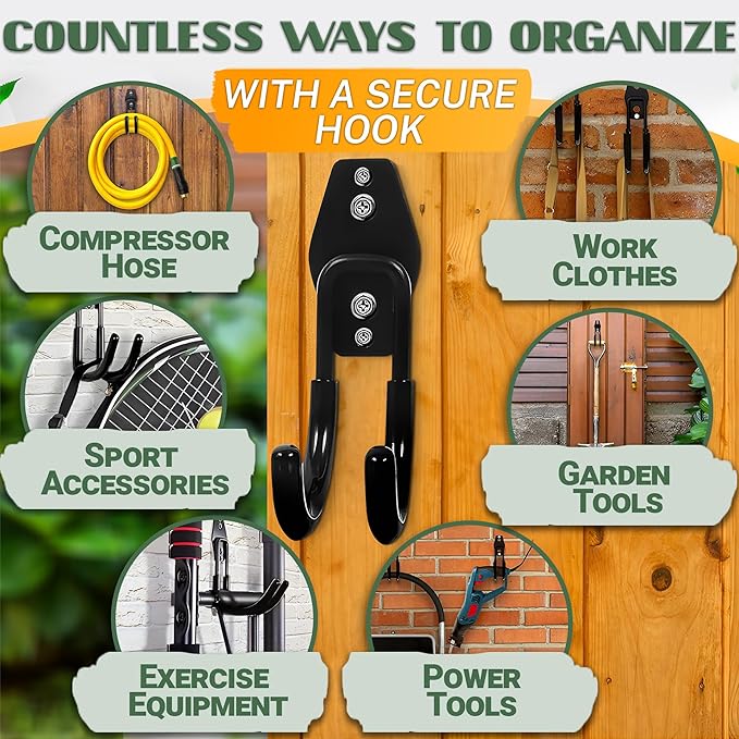 Hose Hook Wall Mount - Rust-Resistant, Scratch-Free, Strong Design, Anti-Slip Coating and Fast Setup - Garden Hose Hanger Wall Mount for Up to 66 lbs for Organizing Tools, Accessories, and Equipment