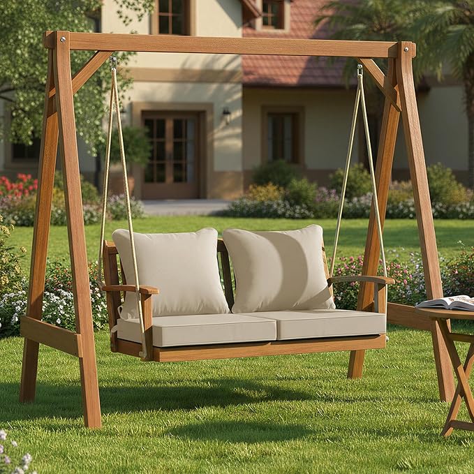 Patio Chair Cushions 22 x 22 Inch, Water Resistant Backrest Pillow and Seat Cushion Set for Outdoor Furniture, Sectional Sofa Cushion Replacments, Cream, Set of 2
