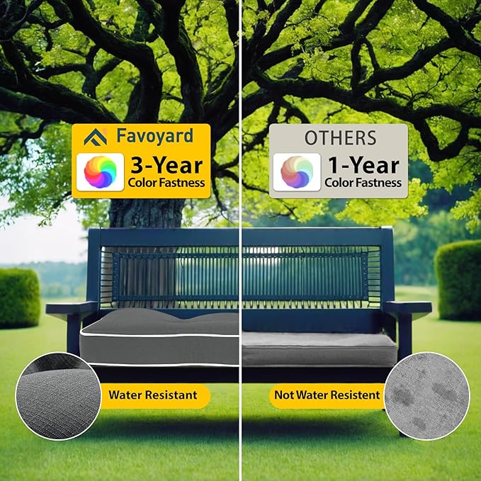 Favoyard Indoor/Outdoor Bench Cushion 36 x 14 Inch Waterproof & 3-Year Fade-Resistant Patio Furniture Cushions for Garden Porch Swing Chair Tufted Pad for Sofa Couch Seat with Ties, Dark Grey