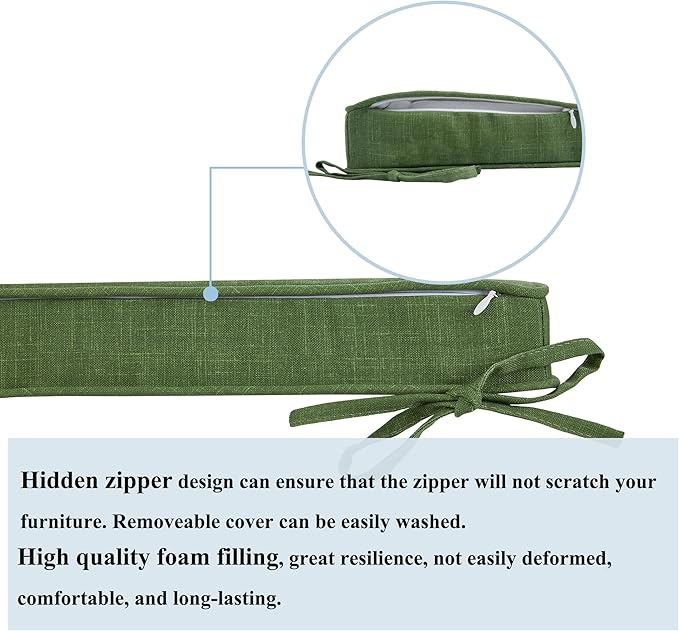FUNHOME Indoor/Outdoor Chair Cushions Set of 2, 18 x 18 x 2.5 Inch Square Corner Outdoor Cushions for Patio Furniture,2 Packs Patio Chair Cushions with Ties-Moss Green
