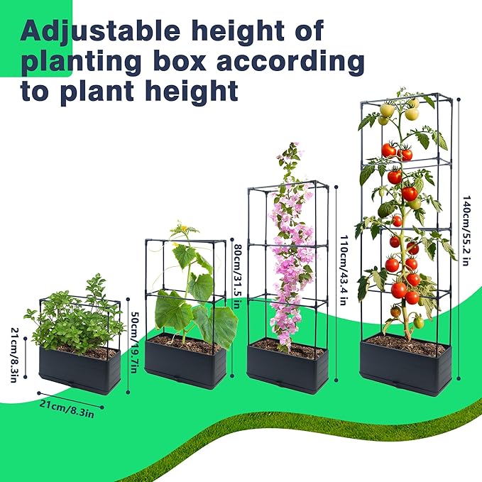 2Pack Raised Garden Bed Planter Boxe with Trellis, 55.2" Self Watering Tomato Planter Box with Trellis for Climbing Vegetable Flowers and Plants, Tomato Cage for Indoor Outdoor Use