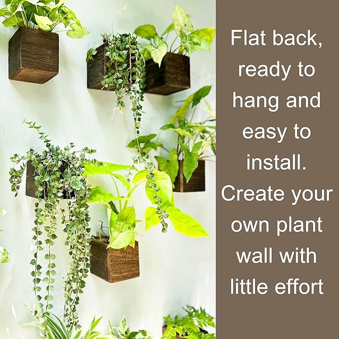 LaLaGreen Wood Planter Box for Plants (4x4 Inch, 2 Pack) Small Square Wall Planters for Indoor Plant, Window Hanging Flower Pot Wooden Boxes for Table Centerpiece Herb Balcony Home Garden Office Decor